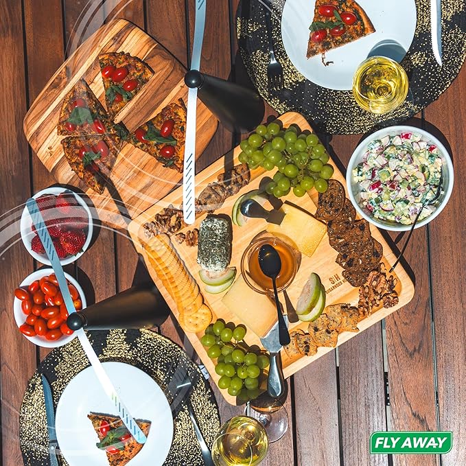 Fly Away - 4 Pack Outdoor Fly Repellent Fan, Outside or Inside Table use, Restaurant, Barbeque, Events, Deter Flies, Wasps, Bees, Other Moscas and Bugs Away, Battery Operated, Tabletop, Hanging Hook.