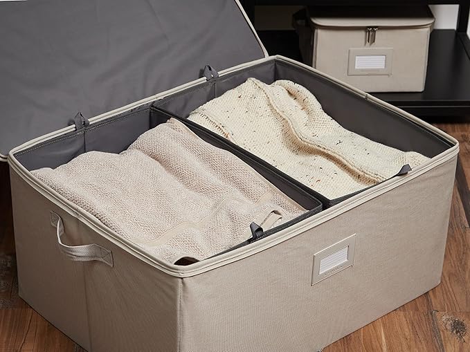 Covermates Keepsakes - Adjustable Zip-Top Storage Box - Configurable FlexGrid Compartments - Heavy Duty Polyester- Reinforced Handles - Stackable Design - Indoor Storage, Beige Heather