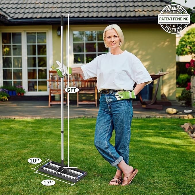 Updated Lawn Leveling Rake with Aluminum Rollers, Stainless Steel 17"x10" Levelawn Tool , Heavy-Duty Lawn Leveler with 70" Extended Handle, Yard Leveling Rake Suit for Garden, Golf Lawn, Farm