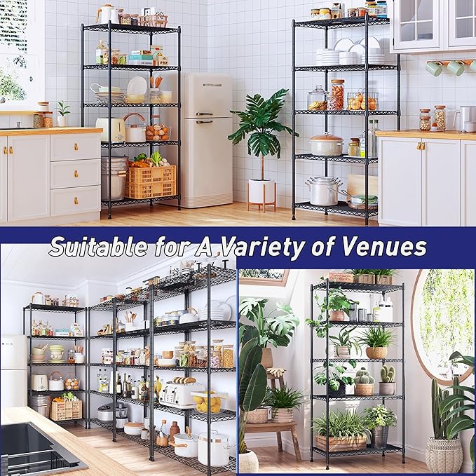 Romorgniz Storage Shelves Adjustable Metal Shelving Unit 5 Tier Wire Shelving,1010LBS Pantry Shelves Sturdy Steel Wire Shelf for Laundry Bathroom Kitchen Pantry, 13.6" D x 21.5" W x 59.4" H, 2PCS