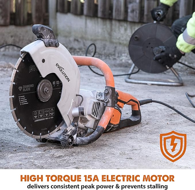Evolution Power Tools R300DCT 12 inch Concrete Saw (Aka Circular Saw, Angle Grinder, Chop / Cut Off Saw, Demo Saw, Disc / Power Cutter) Electric Motor, No Gas - 4-1/2" Cut - Incl Diamond Masonry Blade