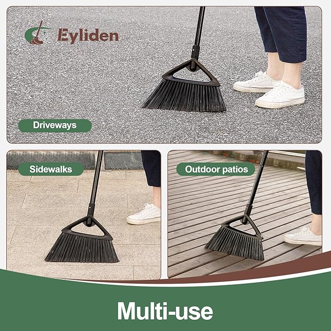 Eyliden Broom, Angle Broom with 57" Long Handle, PET Bristles - Fit Heavy-Duty Cleaning, Also Works Well Fine Dust - Commercial Outdoor Indoor Sweeper for Courtyard Sidewalk Deck Kitchen Lobby, Black