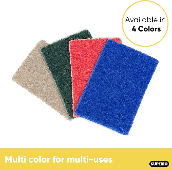 Scouring Pad Non-Scratching Scrubber Non-Scratch Cleaning Scrub Pads Heavy Duty Scouring Pad Reusable Kitchen Scrubbing Pad Pack of 15 Red, by Superio