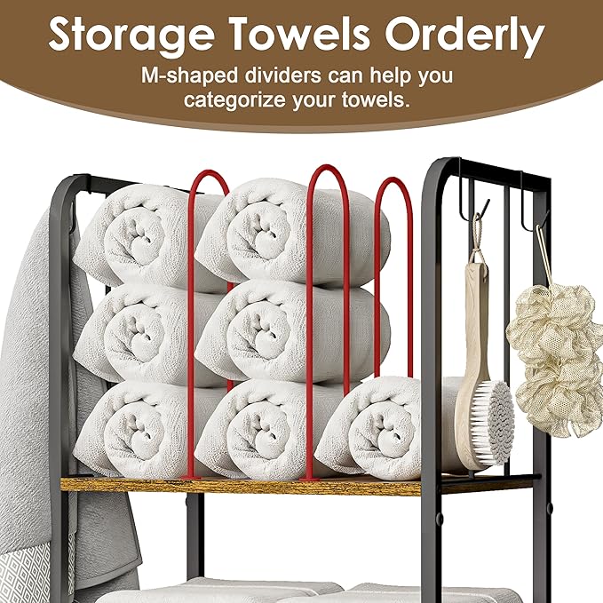 Towel Racks for Bathroom 3-Tier M-Shaped Detachable Dividers, Durable Metal Towel Holder, Pool Items Holder, Space-Saving Storage Organizer, Modern Bath Towel Shelf Free Standing Patent Pending