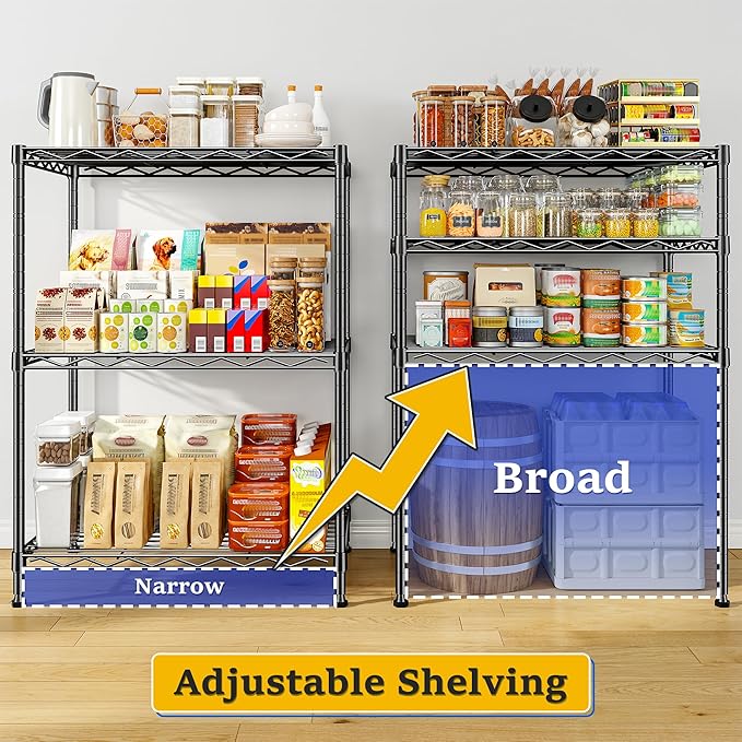 DurayLoly 3 Tier Metal Wire Storage Shelves,Adjustable Small Wire Shelving Unit,Utility Storage Rack for Kitchen,Bedroom,Laundry Room,Pantry & Office,17.7”Wx11.8”Dx35.4”H,Black,2pc