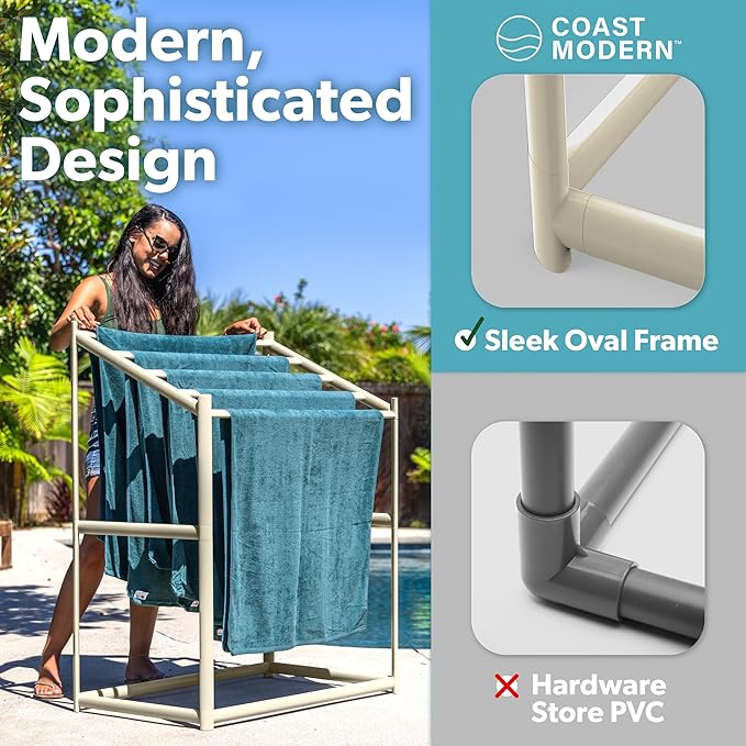 Coast Modern Pool Towel Rack – Choose Your Color - Outdoor & Indoor 5 Beach Towel PVC Drying Rack