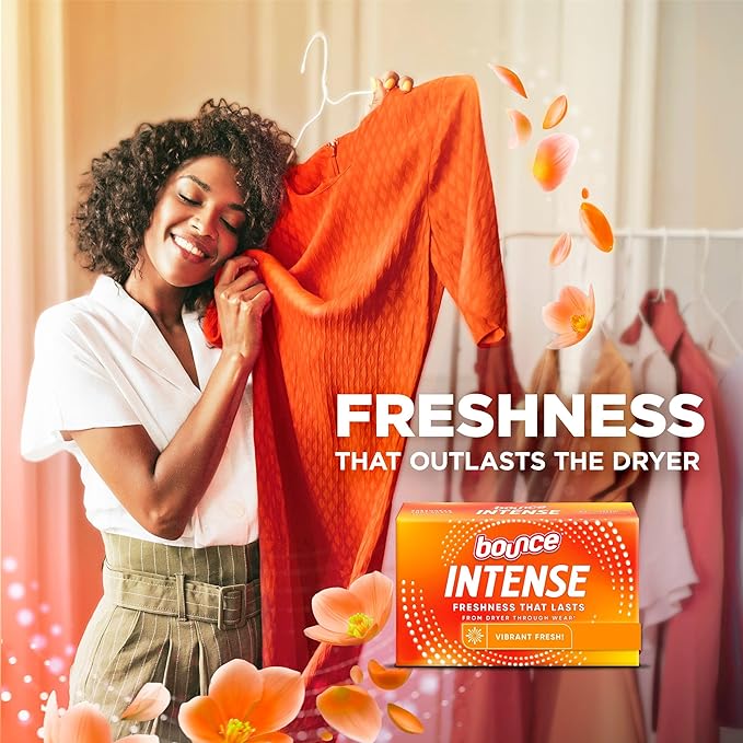 Bounce Intense Dryer Sheets, Vibrant Fresh, 80 Count, Scent Boosting Dryer Sheet Formulated to Fight Wrinkles and Static