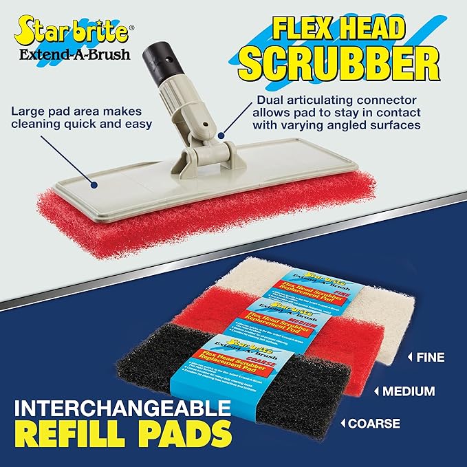 STAR BRITE Large Scrub Pad with Flexible Head Scrubber - Medium Texture (Red) - Attach to Extension Handle for an Extra 3’-10’ of Reach (040124)