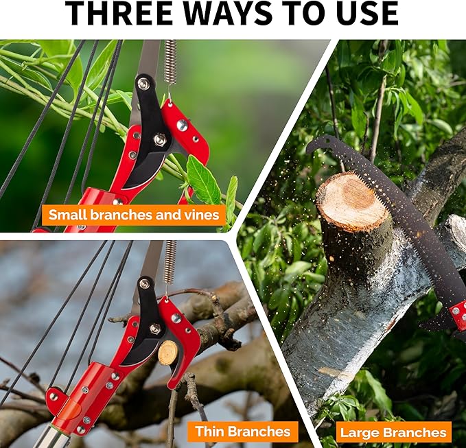 VINGLI 24ft Manual Pole Saws, Extendable Tree Trimmers Long Handle Pruner, Sharp Steel Blade and Scissors, Long Tree Pruner with Lightweight 7 Fiberglass Handles for Pruning Palms and Shrubs