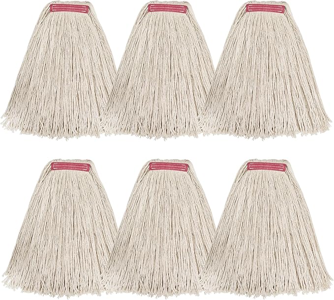 Matthew Cleaning 24oz 6Pack Cotton Floor Mop,Cotton Looped-Open String Heavy Duty String Mop Refills, Universal Headband Blend,Mop Head Replacement for Home, Industrial and Commercial Use(White)