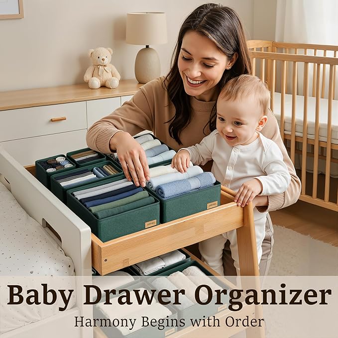 Drawer Organizer Clothes – Set of 6 Foldable Fabric Storage Bins for Dresser & Closet, Strong Structure, Fragrance Sachets Included, Organize Underwear, Socks, Baby Items, Cream