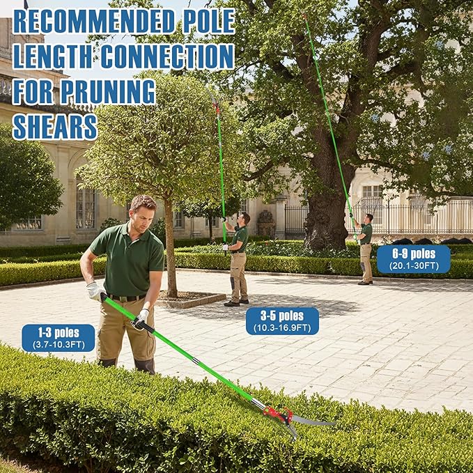 30 Ft Manual Pole Saw, Extendable Tree Pruner Blade and Scissors Set with 9 Fiberglass Handles, Long Branch Pruner Retractable for Backyard and Garden, Bush Cutting and Pruning of Palm Trees