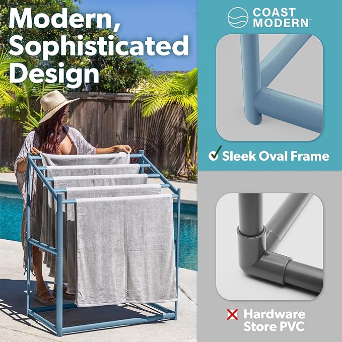Coast Modern Pool Towel Rack – Choose Your Color - Outdoor & Indoor 5 Beach Towel PVC Drying Rack