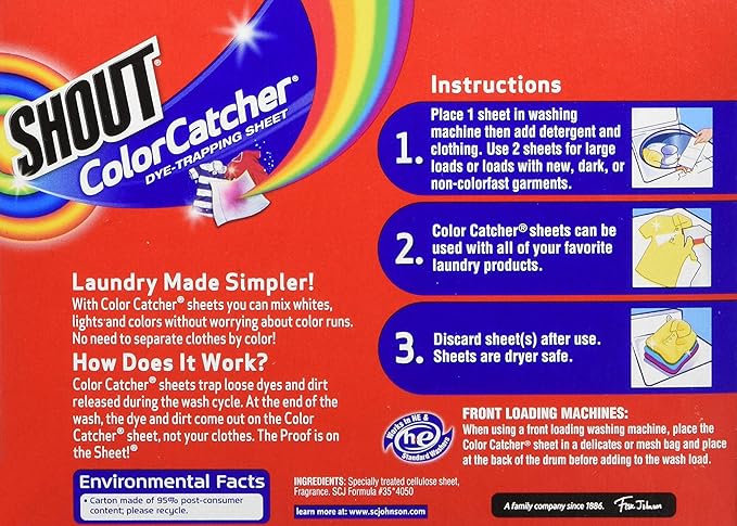 Shout Color Catcher Sheets for Laundry, Allow Mixed Washes, Prevents Color Runs and Maintains Original Clothing, 72 Count - Pack of 4 (288 Total Sheets)