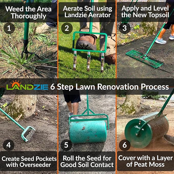 LANDZIE - The Original Lawn Leveling Rake – 36" Steel Handle Yard Leveler, Lawn Level Tool for Creating a Flat Surface - Works for Soil, Dirt, Topdressing, and Ground