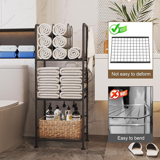 Towel Racks for Bathroom 3-Tier, Durable Metal Towel Rack Stand, Pool Items Holder, M-Shaped Detachable Dividers for Towel Storage, Space-Saving Storage Organizer Black, Patent Pending