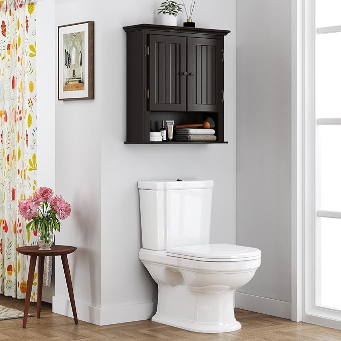 UTEX Bathroom Wall Cabinet, Bathroom Medicine Cabinet with Adjustable Shelves and Doors, Over the Toilet Storage Cabinet, Espresso