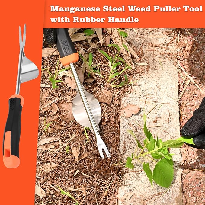 Hand Weeder Tool - V-Shaped Stainless Durable Unique Lever Design Weed Puller Tool with Anti-Slip Rubberized Handle for Effortless Dandelion Their Roots & Weed Removal.