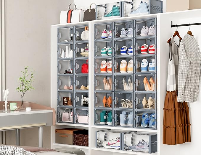 SIMPDIY Shoe Storage, 12 Pack X-Large Shoe Organizer for Closet, Shoe Boxes Clear Plastic Stackable Shoe Storage Boxes for Size 13