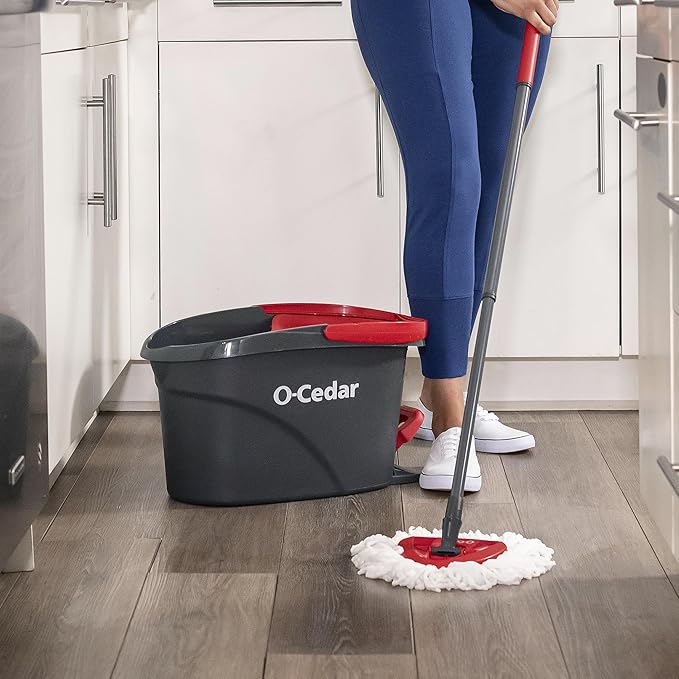 O-Cedar Easywring Microfiber Spin Mop & Bucket Floor Cleaning System with 1 Extra Refill,Red / Gray
