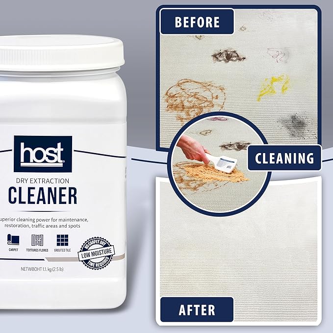 HOST® Dry Extraction Cleaner - Natural, Non-Toxic, Biodegradable Cleaning Compound for Carpets, Grouted Tile, and Textured Floors - Low Moisture Formula, Safe for People & Pets, 2.5 lb Shaker Jar