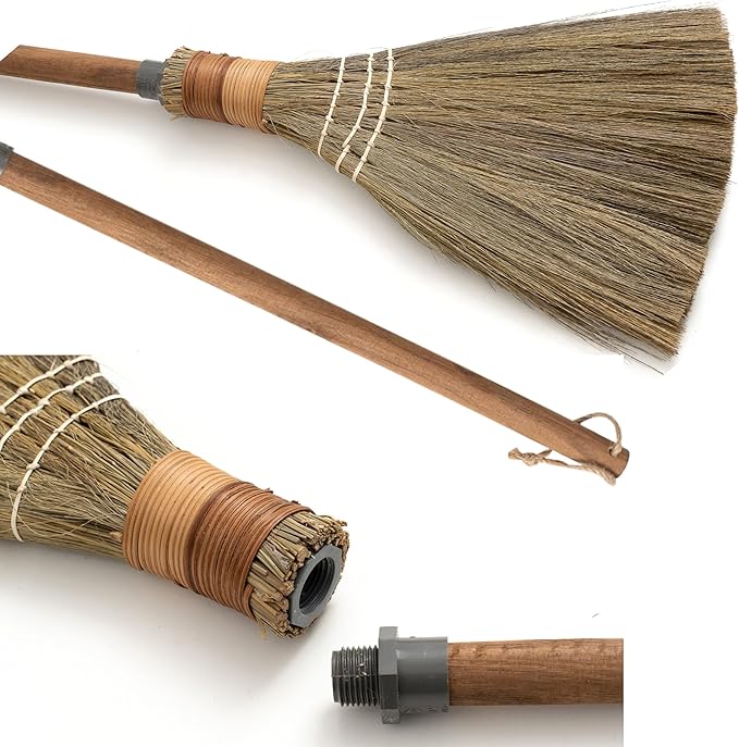 BMart Home Natural Whisk Sweeping Hand Handle Broom - Vietnamese Straw Soft Broom for Cleaning Dustpan Indoor-Outdoor, Sofa, Car Hood, Decoration Items - 9.84'' Width, 27.55" Length