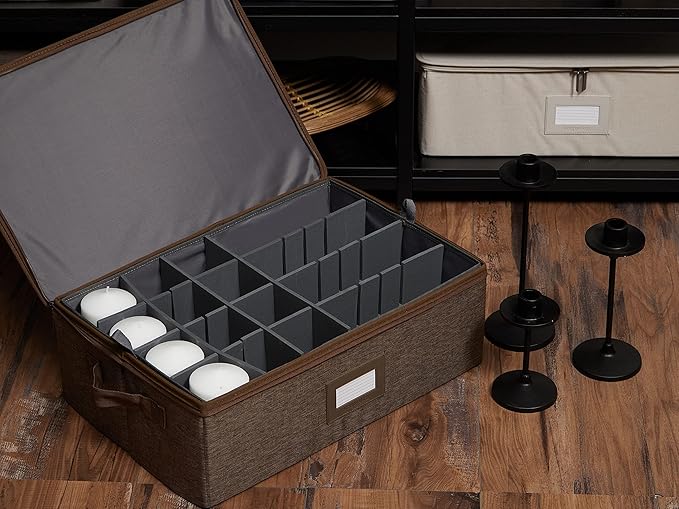 Covermates Keepsakes - Adjustable Zip-Top Storage Box - Configurable FlexGrid Compartments - Heavy Duty Polyester- Reinforced Handles - Stackable Design - Indoor Storage, Brown Heather