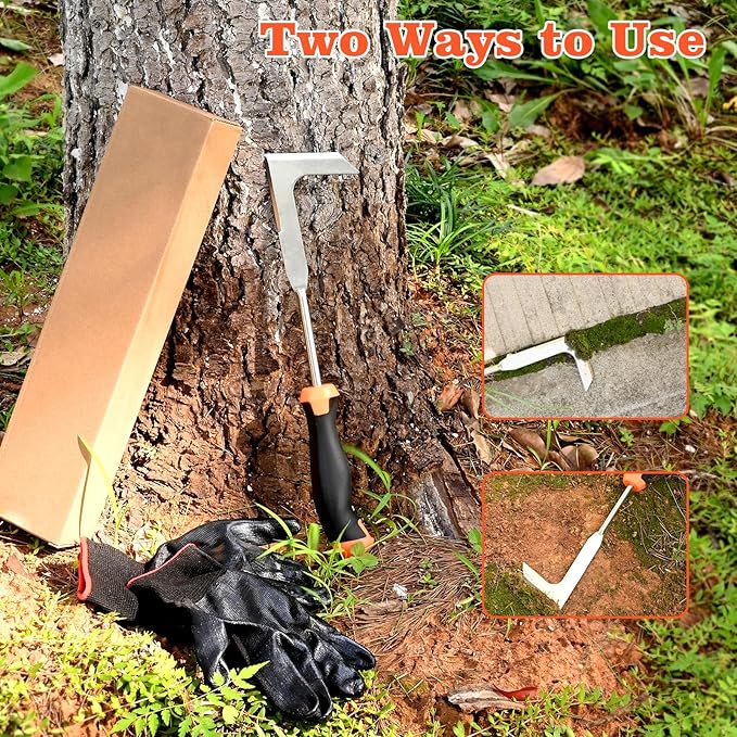 Patio Crack Weeder Tool with Ergonomic Handle – Stainless Steel Weed Puller for Patio Sidewalk Driveway Cracks | Rust Resistant Dual-Material Gardening Tool