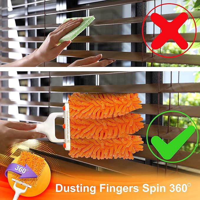 EasyClean Microfiber Duster for Blinds - Multi-Surface Microfiber Dusters for Cleaning - Blind Cleaner Duster Tool - Baseboard Cleaner Tool with Handle - Blinds Cleaner Tool - Use as Damp Duster