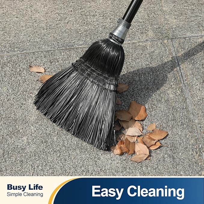 Yocada Broom Commercial Indoor Outdoor Broom 55.5 inch Tall for Courtyard Garage Lobby Mall Market Floor Home Office Leaves Stone Dust Rubbishb Black