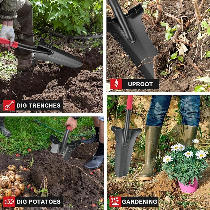 Drain Spade Garden Shovel Digging Shovels Root Saw Spade with Ergonomics Oval Steel Handle for Digging, Trenching, Cutting Roots,47.2 Inches