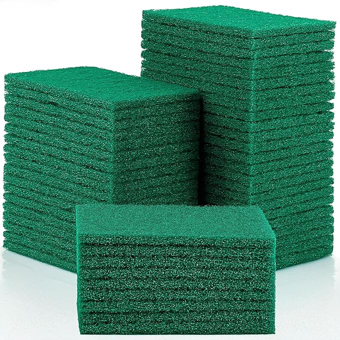 100 Pcs Scouring Pads, 4 x 6 inch Green Scrub Pads, Non Scratch Household Scrub Pad (Green)