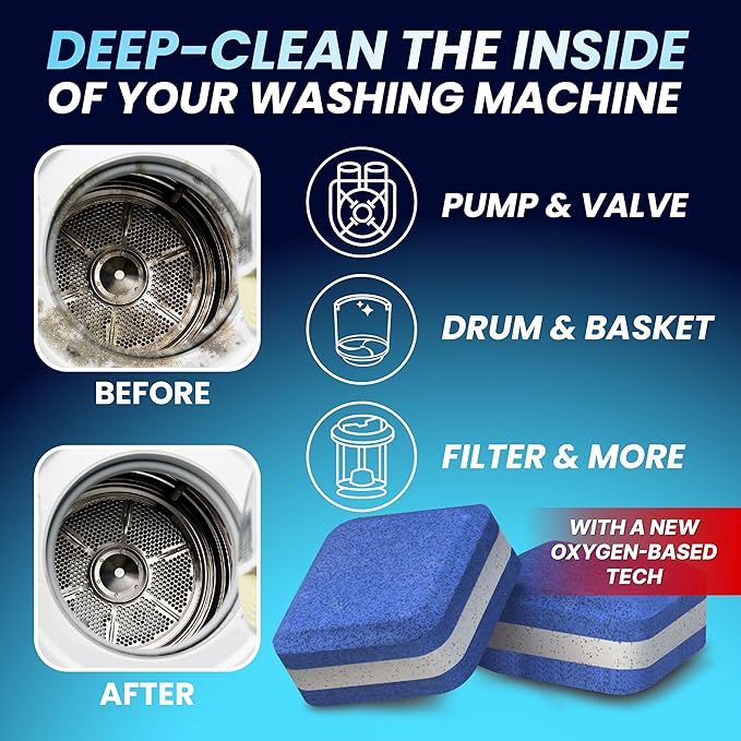 Washing Machine Cleaner Pro Tablets for Pet Owners - 56 Pack, Front & Top Load Washer Deep Cleaning, Septic Tank Safe, HE Support, Remove Stubborn Pet Hair, Eliminates Smells, Prevents Dander Build-up