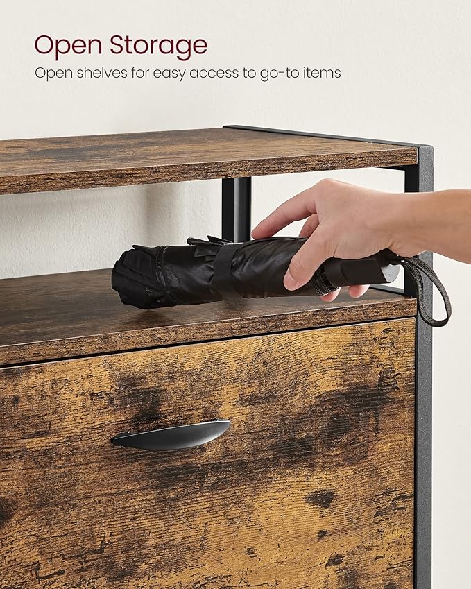 VASAGLE Shoe Cabinet with 3 Flip Drawers, Shoe Storage Cabinet, Asjustable and Removable Dividers, Holds 15-18 Pairs of Shoes, 11.8 x 23.6 x 51.2 Inches, Rustic Brown and Black ULBS101B01