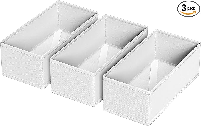 3 PACK Drawer Organizer Clothes，drawer Divider， Dresser Drawer Storage for Sock, Underwear, Bra，Panties，Belt, Tie, Stockings, Leggings & Accessories (White)