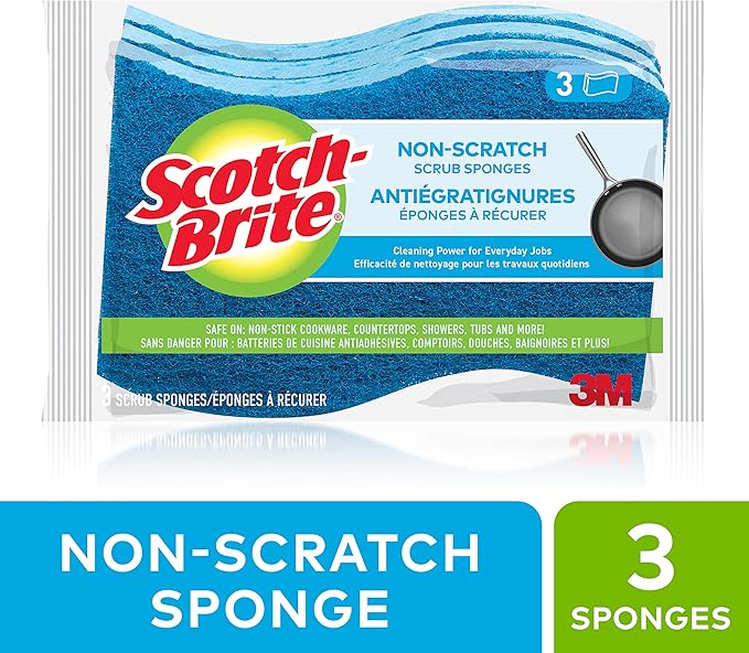 Scotch-Brite No Scratch Scrub Sponges, Blue, 4-1/2 x 2-1/2 x 7/10 in (Pack of 2)
