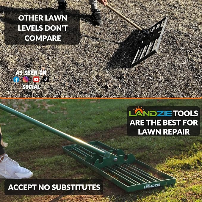 LANDZIE - The Original Lawn Leveling Rake – 48" Steel Handle Yard Leveler, Lawn Level Tool for Creating a Flat Surface - Works for Soil, Dirt, Topdressing, and Ground
