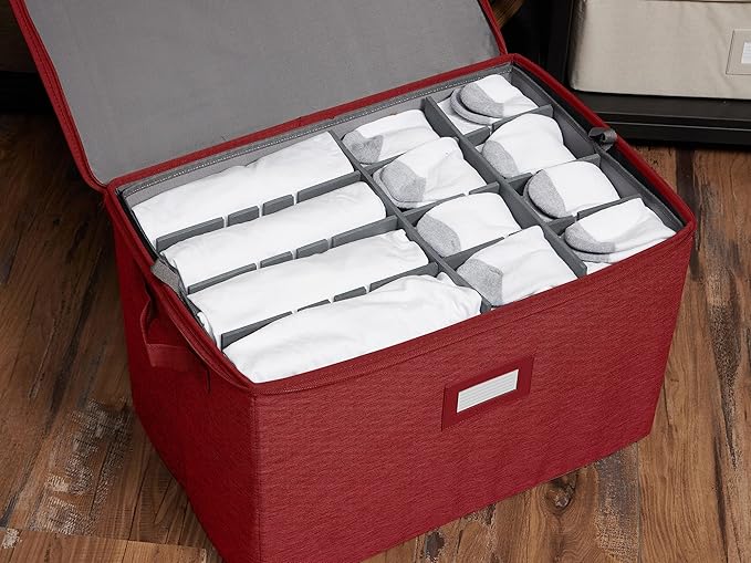 Covermates Keepsakes - Adjustable Zip-Top Storage Box - Configurable FlexGrid Compartments - Heavy Duty Polyester- Reinforced Handles - Stackable Design - Indoor Storage, Red Heather
