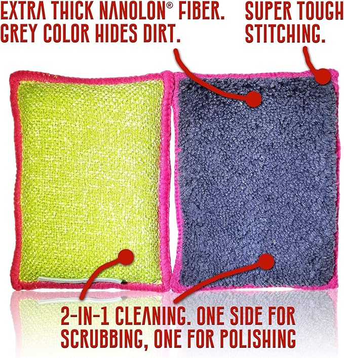 Nano Sponge Cleaning Sponges. Supersized Everyday Heavy Duty Household Kitchen and Dish Sponge. 2 Pack. 4.5 x 3
