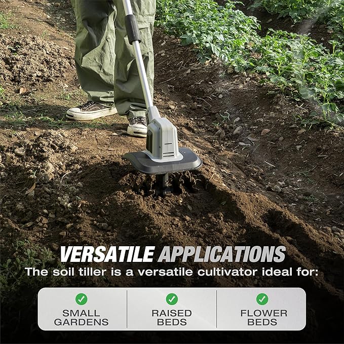 20V Cordless Tiller Cultivator, 360RPM Electric Garden Tiller with 2.0Ah Battery & Charger, 9" Tilling Width, 6.6" Depth, Ideal for Lawn, Garden Beds, and Soil Cultivation
