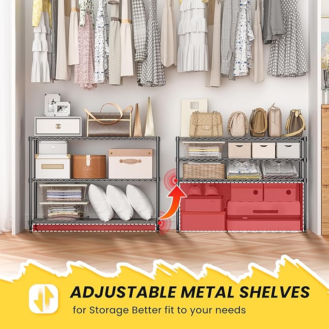 795LBS 3-Shelf Adjustable Storage Shelves 35.1" W x 14" D x 36" H Metal Shelving Unit Heavy Duty Wire Rack Small Organizer with Shelf Liners for Kitchen Pantry Bathroom Closet Garage Black