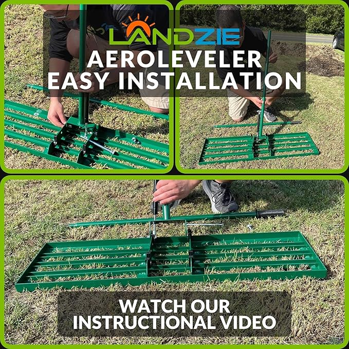 Landzie AeroLeveler - The Lawn Leveling Rake That Never Flips - Patented 24" inch Wide Pneumatic Lawn Level for Yard, Dirt, Soil, Sand, Provides Stability and Control (Pneumatic 24" Leveling rake)