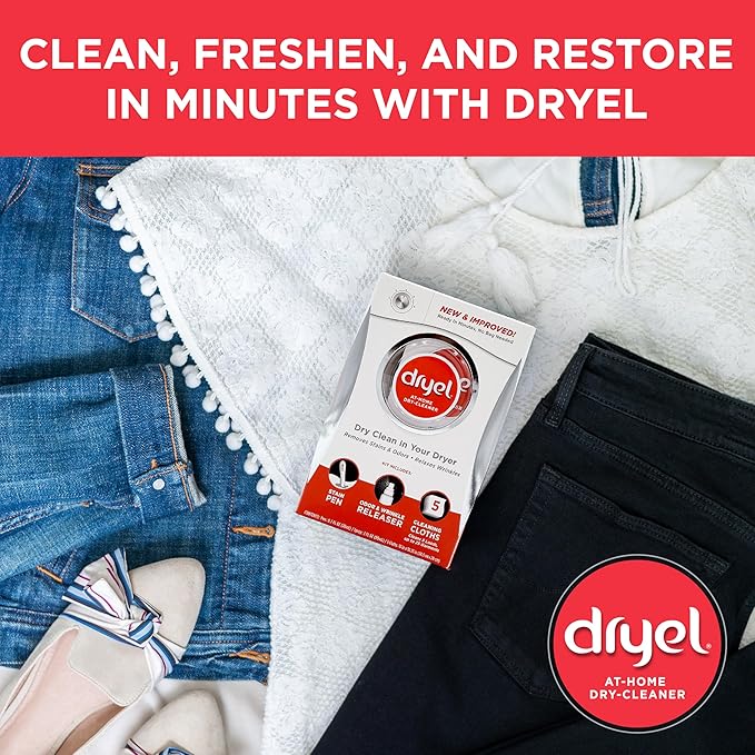 dryel At-Home Dry Cleaner Refill, New and Improved, Gentle Laundry Care for Special Fabrics and Dry-Clean-Only Clothes, 12 Loads with On-the-Go Stain Remover, pack of 12