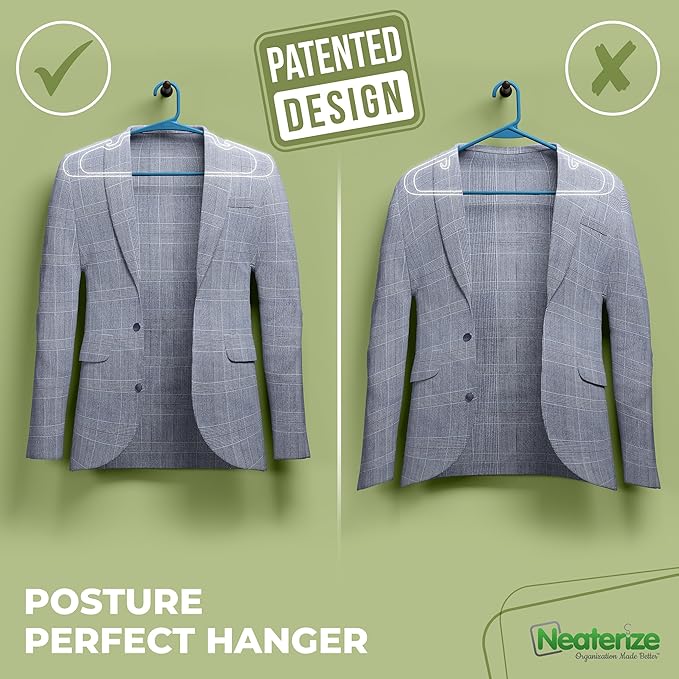 NEATERIZE Clothes Hangers Plastic 20 Pack for Adults - Plastic Hangers, The Perfect Coat Hanger and Space Saving Clothes Hangers for Closet, Percheros Ganchos para Colgar Ropa Hangars - Blue Hangers