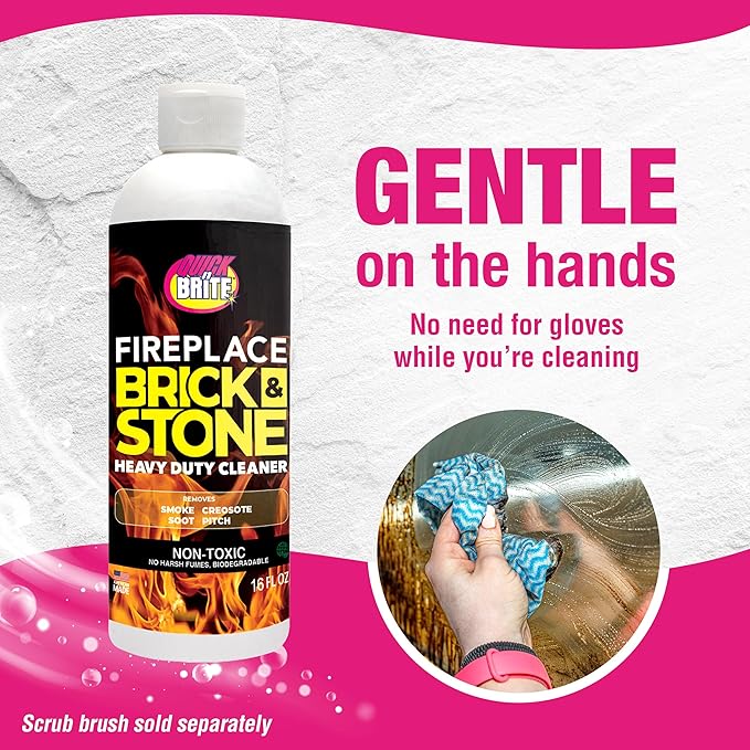 Quick 'n Brite Fireplace Gel Cleaner for Brick, Stone, Rock, Tile, and Marble, Nonabrasive Fireplace Cleaner, Made in the USA, 16 oz