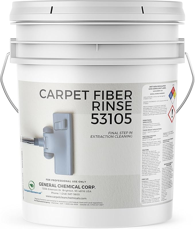 CarpetGeneral- Carpet Fiber Rinse & Odor Neutralizer Solution 53105|Prevent Browning, Bleeding & Odors with Top Carpet Cleaner Liquid|Carpet Fiber Rinse Professional Residue Attracting Agent -5 Gallon