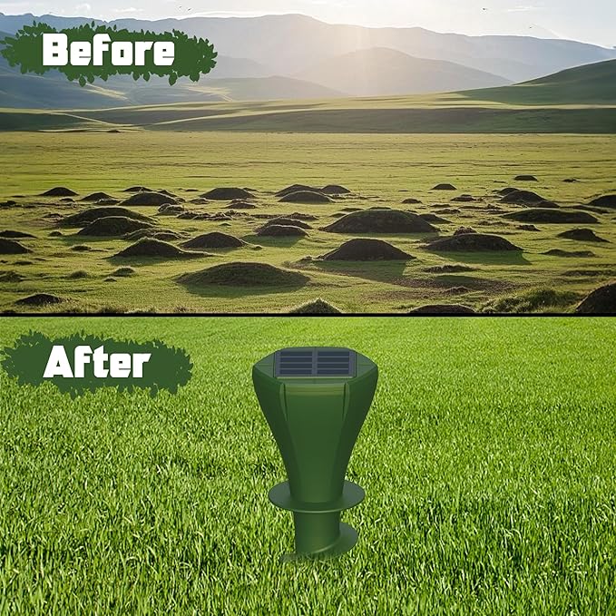4 Packs Solar Mole Repellers, Gopher Deterrent Device with Vibrating Motor & Spiral Drill Ground Stake, IP65 Waterproof Lawn Garden Yard Pest Repellents Driving Away Vole Groundhog Snakes