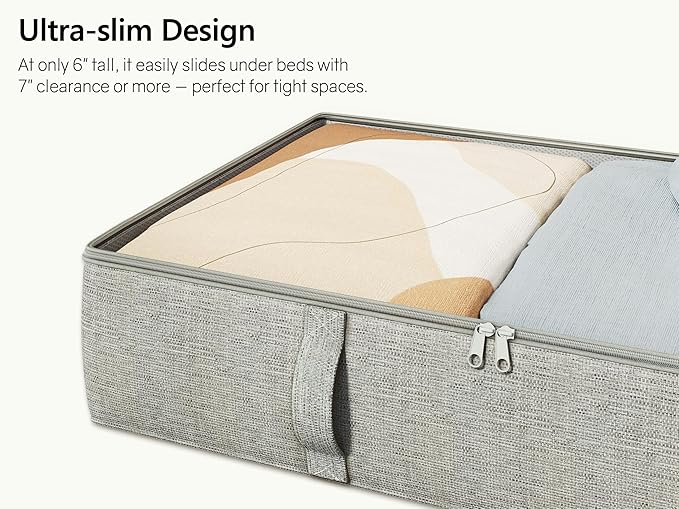 TidyCorner 2-Pack Under Bed Storage Containers, 6 Inches Tall Underbed Clothes Storage Organizer Bin with Sturdy Sidewalls/Bottom, Underbed Storage Bins 2 Storage Thin Bins