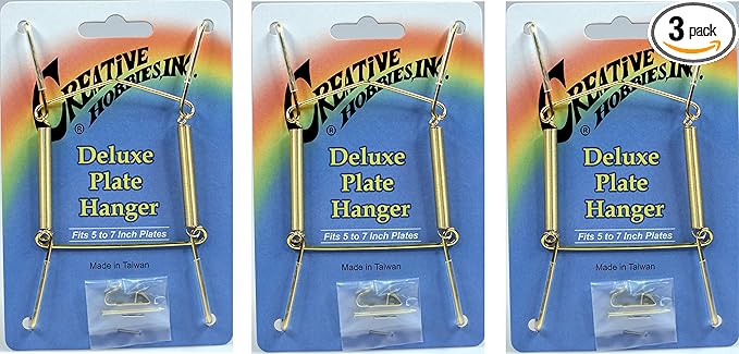 Creative Hobbies® Deluxe Plate Display Hangers, Spring Style - Assembled & Ready to Use - Holds 5 to 7 Inch Plates, Gold Wire Spring Type, Hanger Hooks & Nails Included - Pack of 3