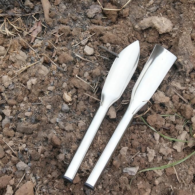 2 Piece Stainless Steel Gardening Tool Set Pointed and Flat Head Soil Scoop with Sifter Hand Digging and Potting Shovel for Soil Transport and Planting